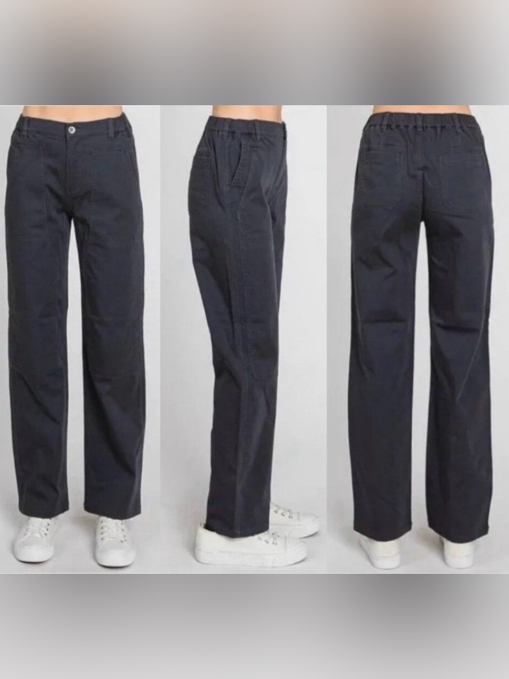 L.T.J. Letter to Juliet Charcoal Utility Straight Leg Pants Small NWT Patch Pock
